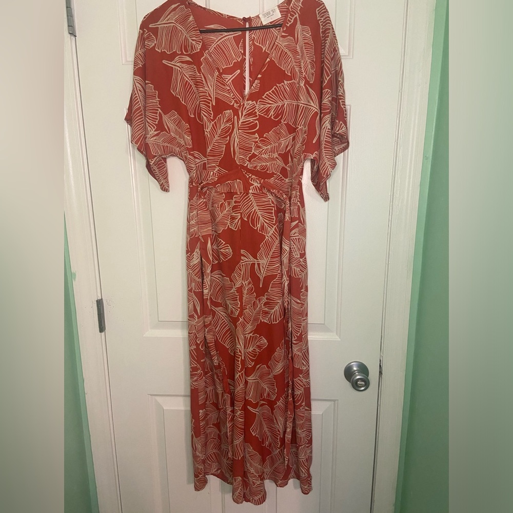 Sienna sky Women’s Burnt orange palm tropical jumpsuit wide leg